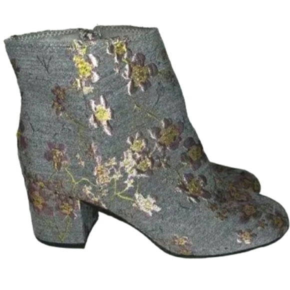 Zigi Soho gray floral iridescence embroidered boho heeled ankle boots 8 - Picture 1 of 7